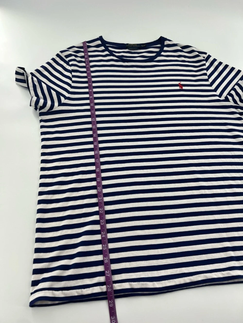 Polo Ralph Lauren Navy White Striped Short‎ Sleeve Tee nautical coastal XL